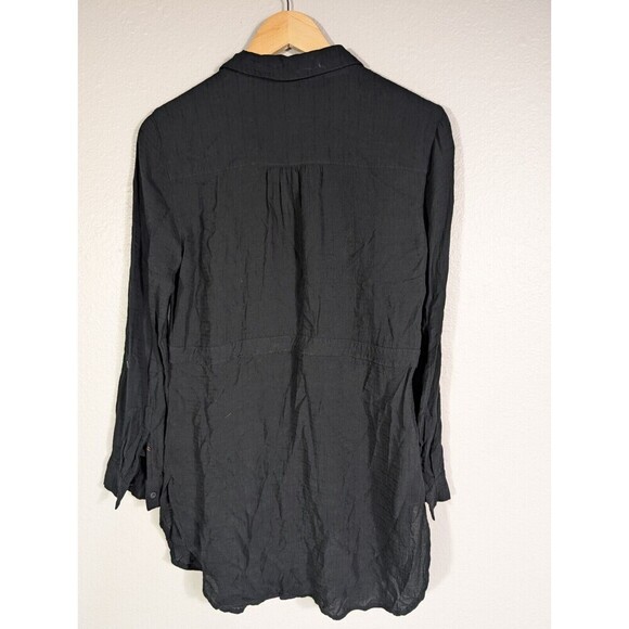 HD in Paris Anthropologie Tie Shirt Dress Button Front XS Black Roll Tab N99 - Picture 3 of 11